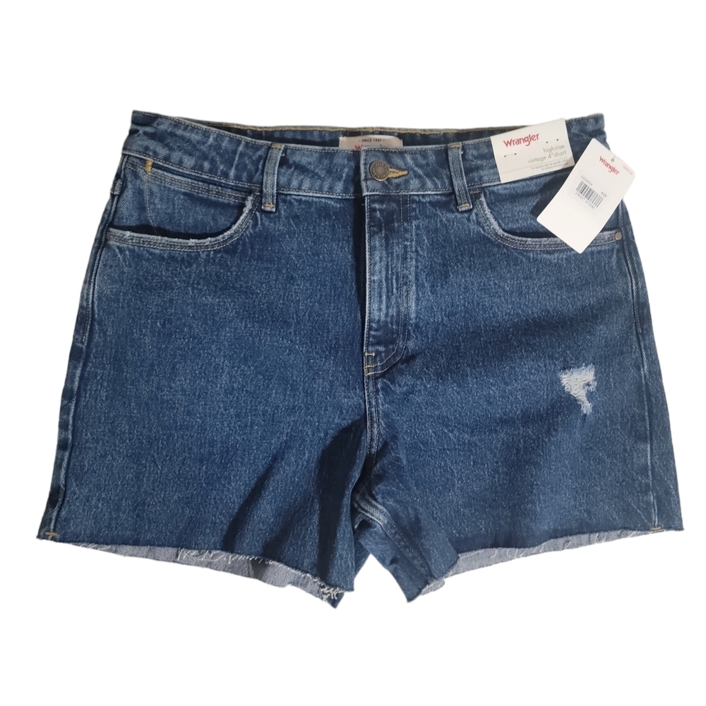 Wrangler High Rise Vintage Dark Wash 4" Denim Shorts Size 29